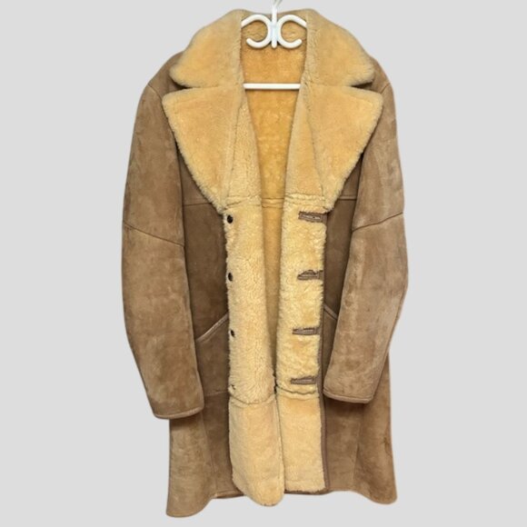 Vintage Knight Tailors Sheepskin Wool Long Suede Coat - Picture 2 of 16